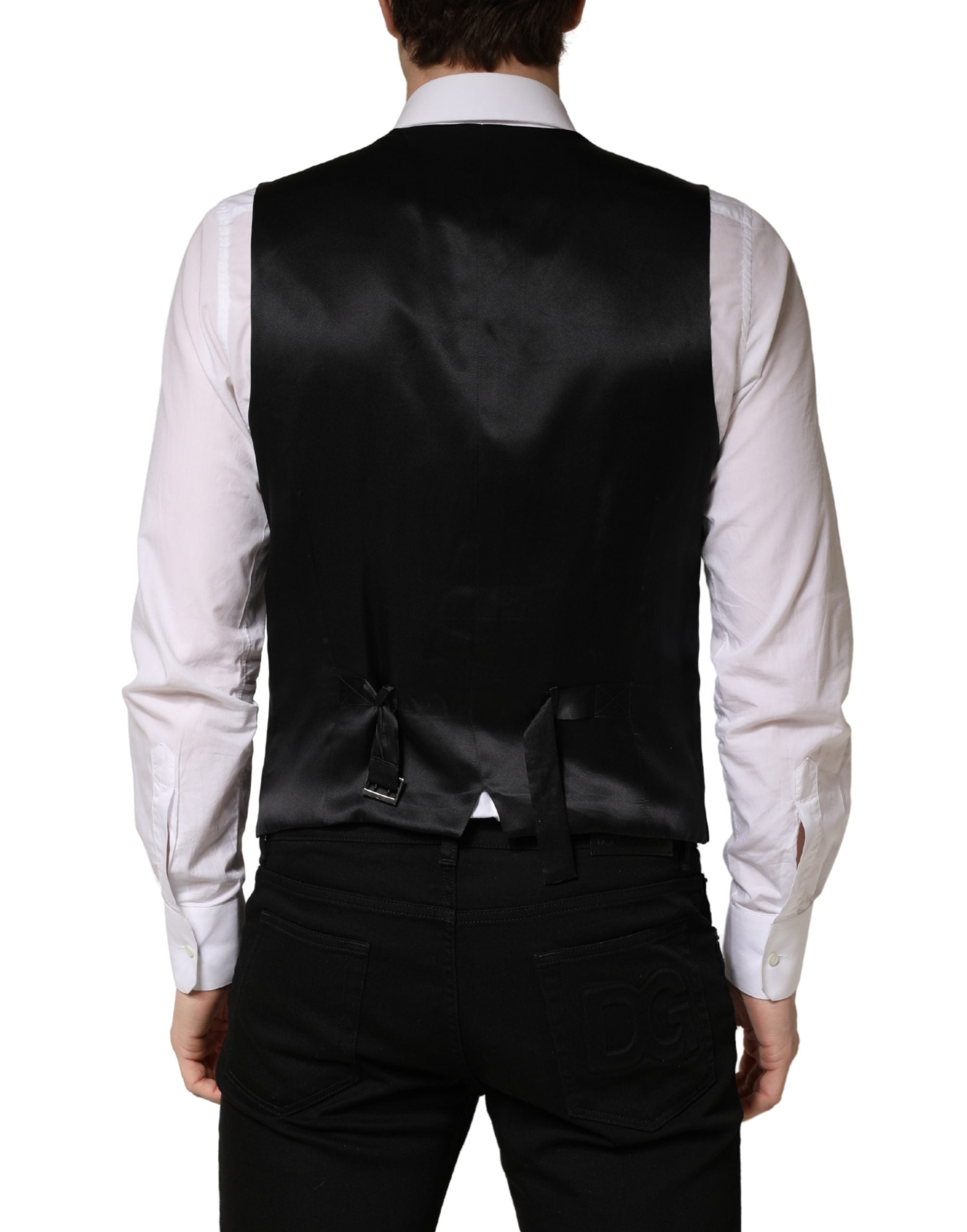 Gilet homme Dolce & Gabbana en laine noire à boutons simple boutonnage, style élégant et classique.