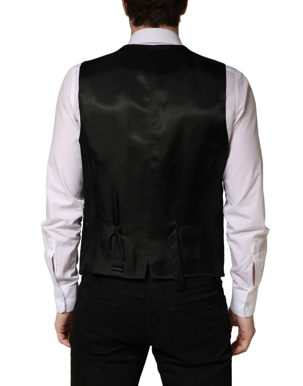 Gilet homme en laine noire Dolce & Gabbana à double boutonnage, style classique et élégant.