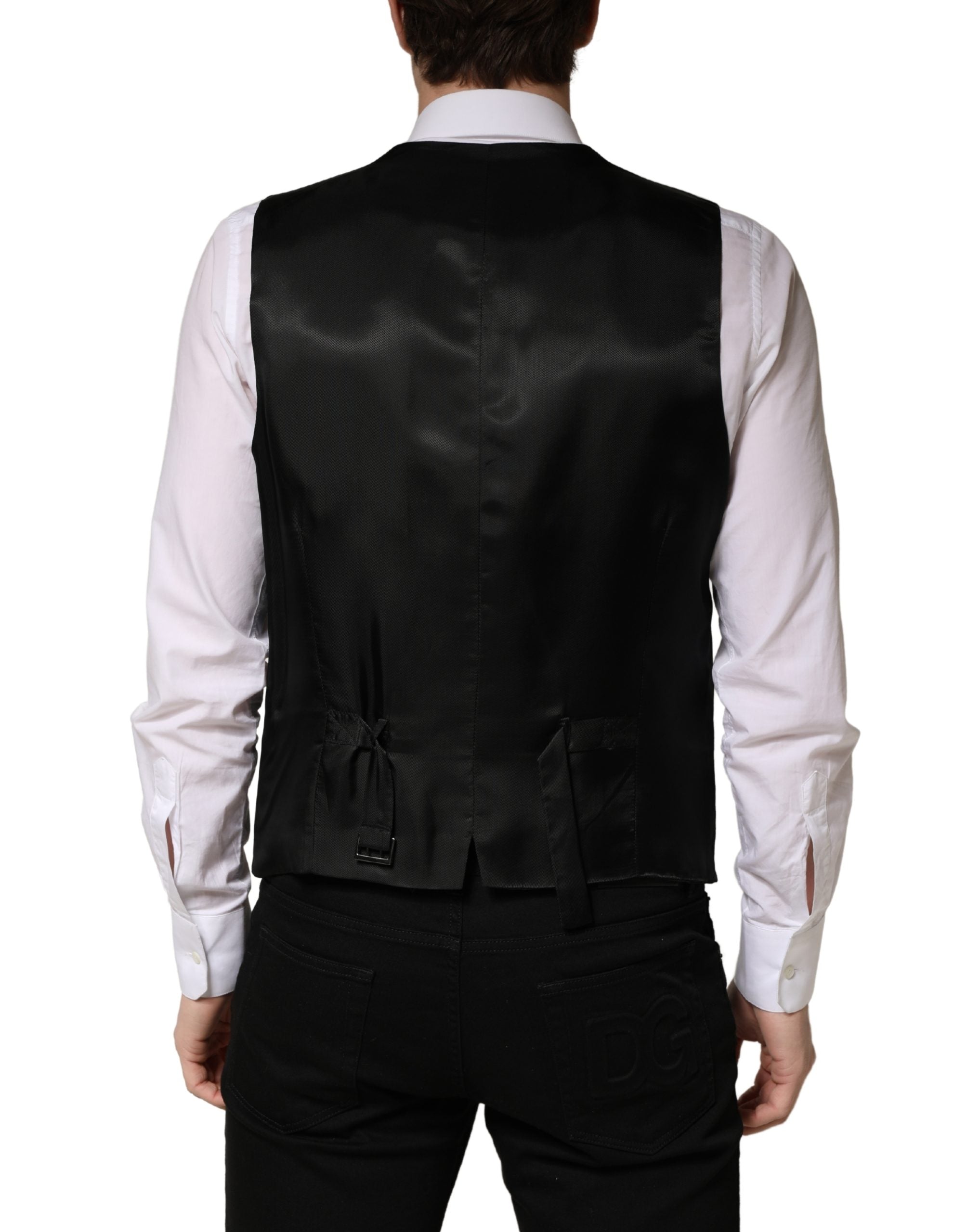Gilet homme en laine noire Dolce & Gabbana à double boutonnage, style classique et élégant.
