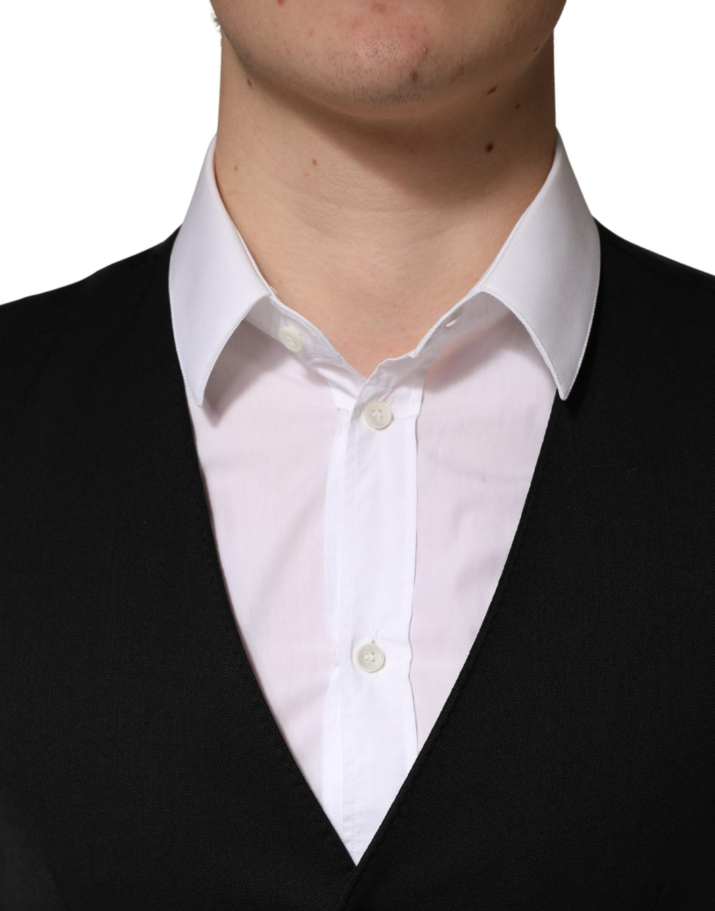 Gilet homme en laine noire Dolce & Gabbana à simple boutonnage, élégance classique et coupe ajustée.