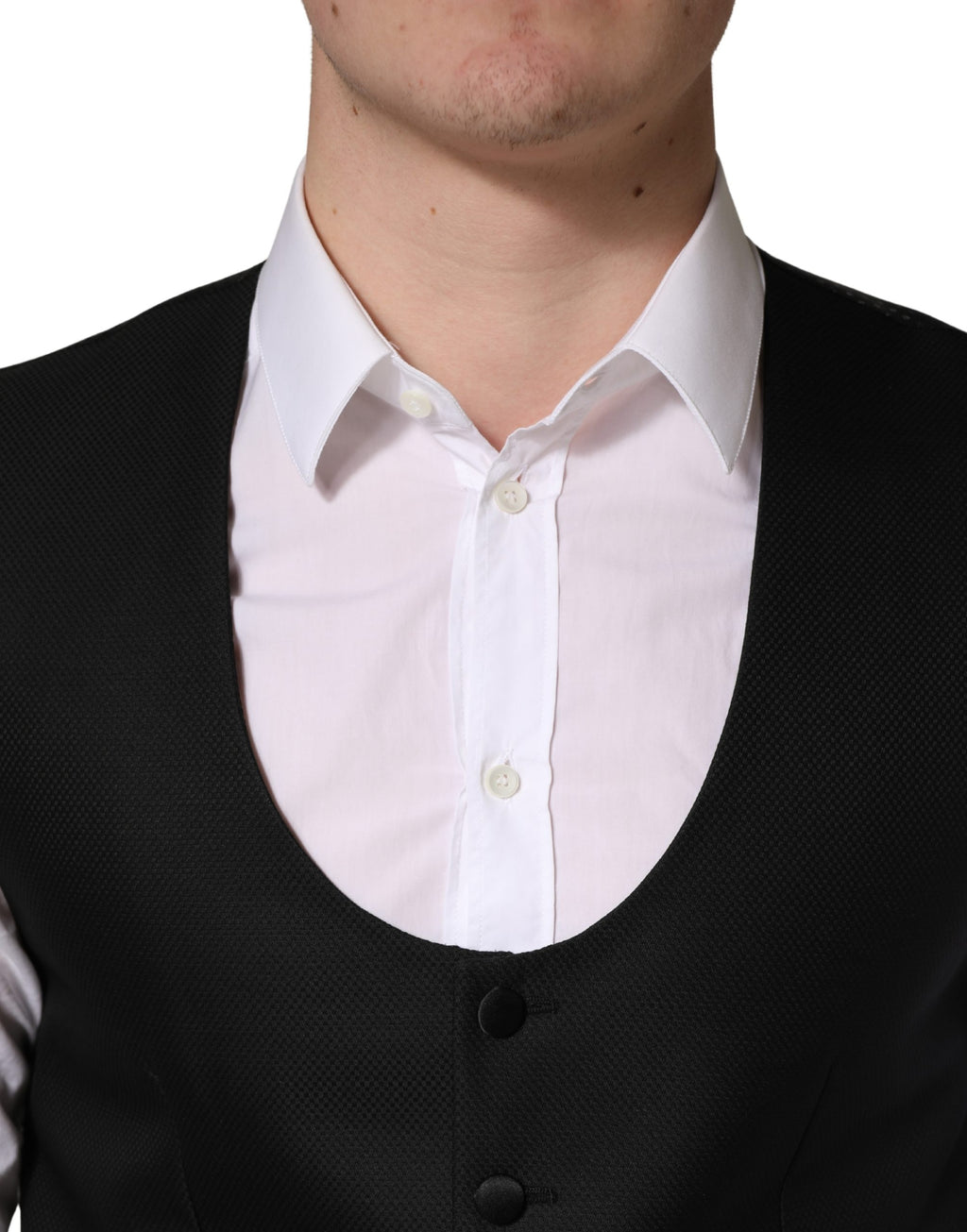 Gilet noir en laine à simple boutonnage de Dolce & Gabbana, veste élégante pour homme ou femme, détails en laine et coupe classique.