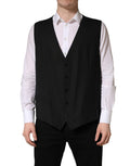 Gilet noir en laine Dolce & Gabbana à un seul boutonnage, veste cintrée élégante pour homme.