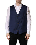 Gilet en laine bleu marine Dolce & Gabbana pour homme, costume formel avec ceinture à la taille et finition élégante.