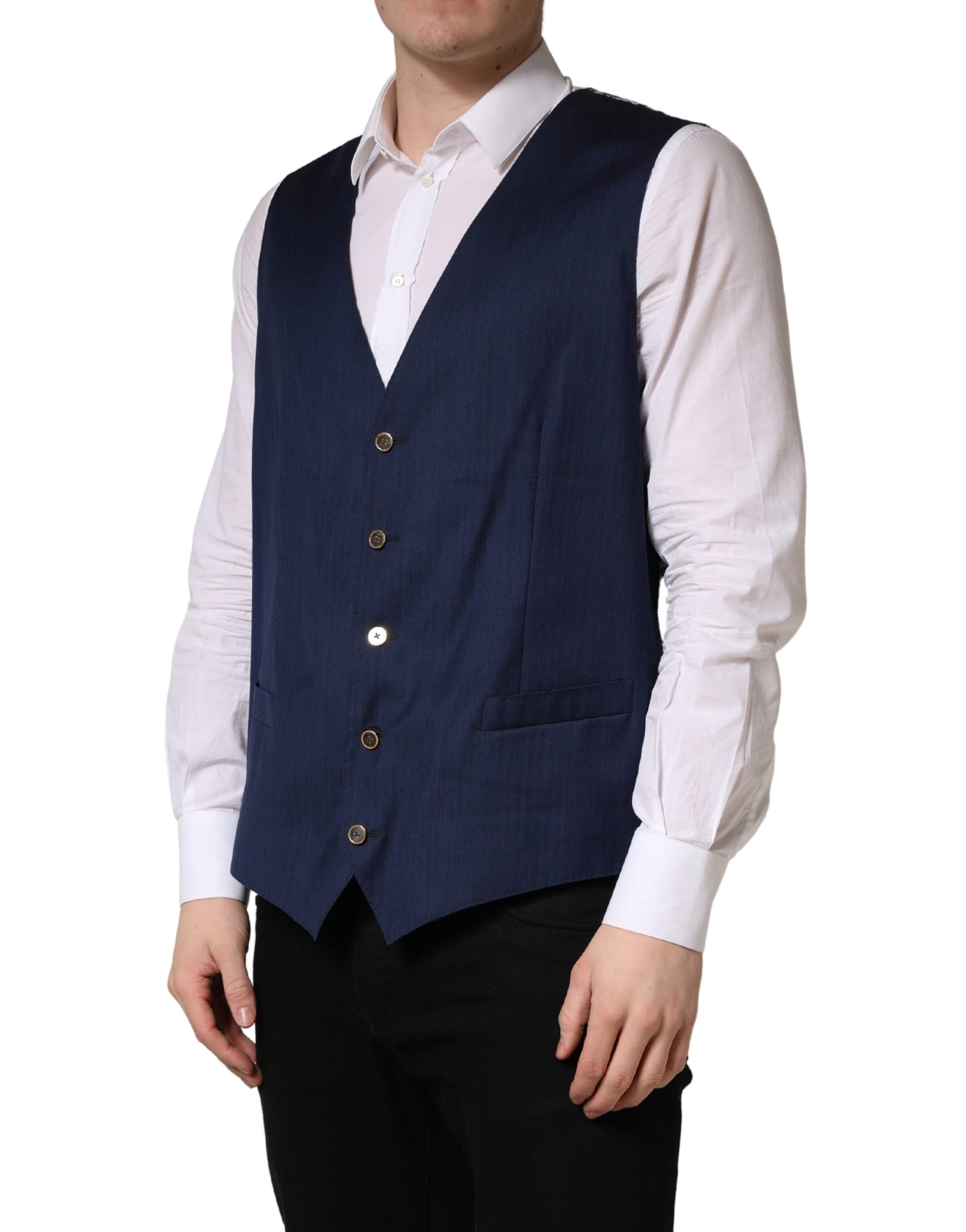 Gilet formel en laine bleu marine de Dolce & Gabbana, veste élégante pour homme avec coupe classique et détails sophistiqués.