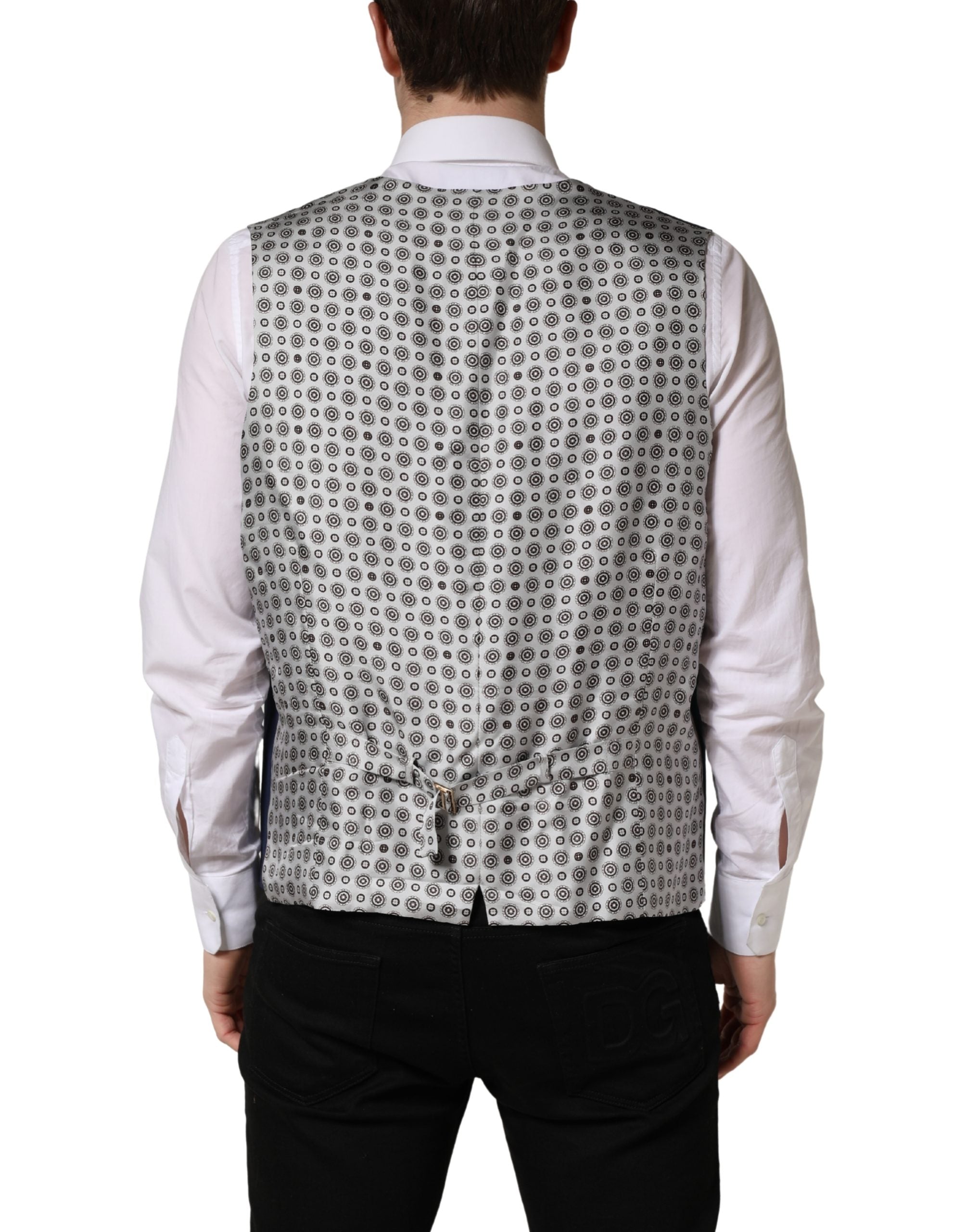 Gilet formel en laine bleu marine de Dolce & Gabbana, veste sans manches élégante pour homme.