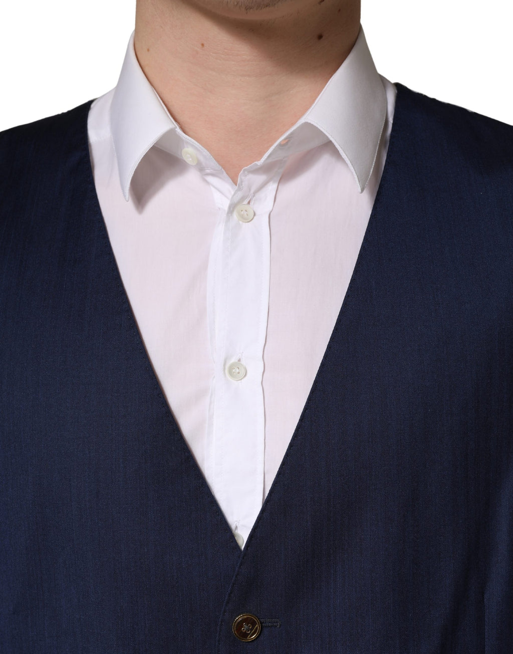 Gilet formel en laine bleu marine de Dolce & Gabbana, veste cintrée élégante pour hommes.