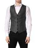 Gilet de costume en laine gris foncé Dolce & Gabbana pour homme, veste formelle élégante avec ceinture à la taille.