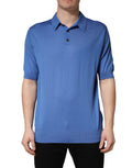 Polo à manches courtes en cachemire bleu Dolce & Gabbana, style élégant et tissu doux visible sur le T-shirt.