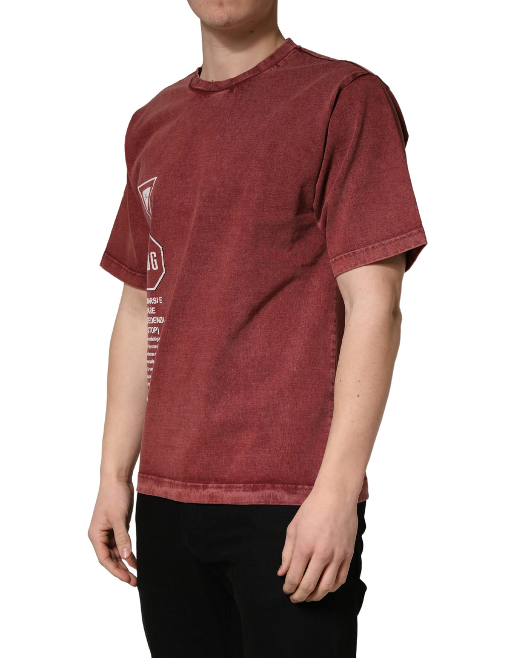 T-shirt Dolce & Gabbana à manches courtes, col rond, imprimé marron bordeaux, style décontracté, en coton.