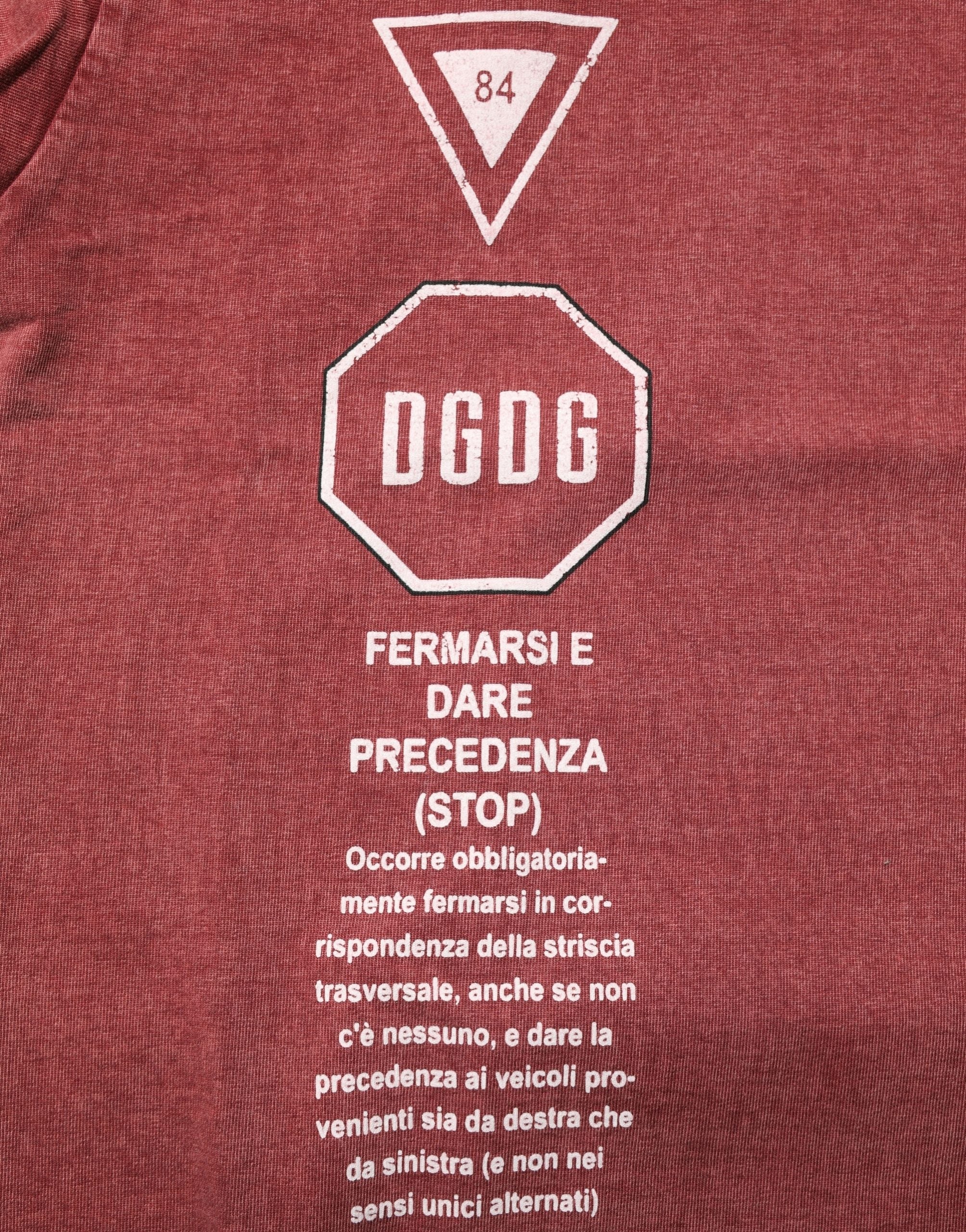T-shirt Dolce & Gabbana à manche courte, col rond, motif marron et rouge, style décontracté.