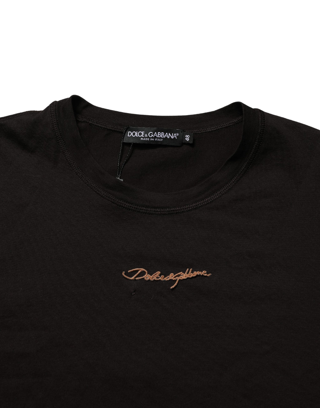 T-shirt homme marron Dolce & Gabbana à logo brodé, col rond, style décontracté en coton.