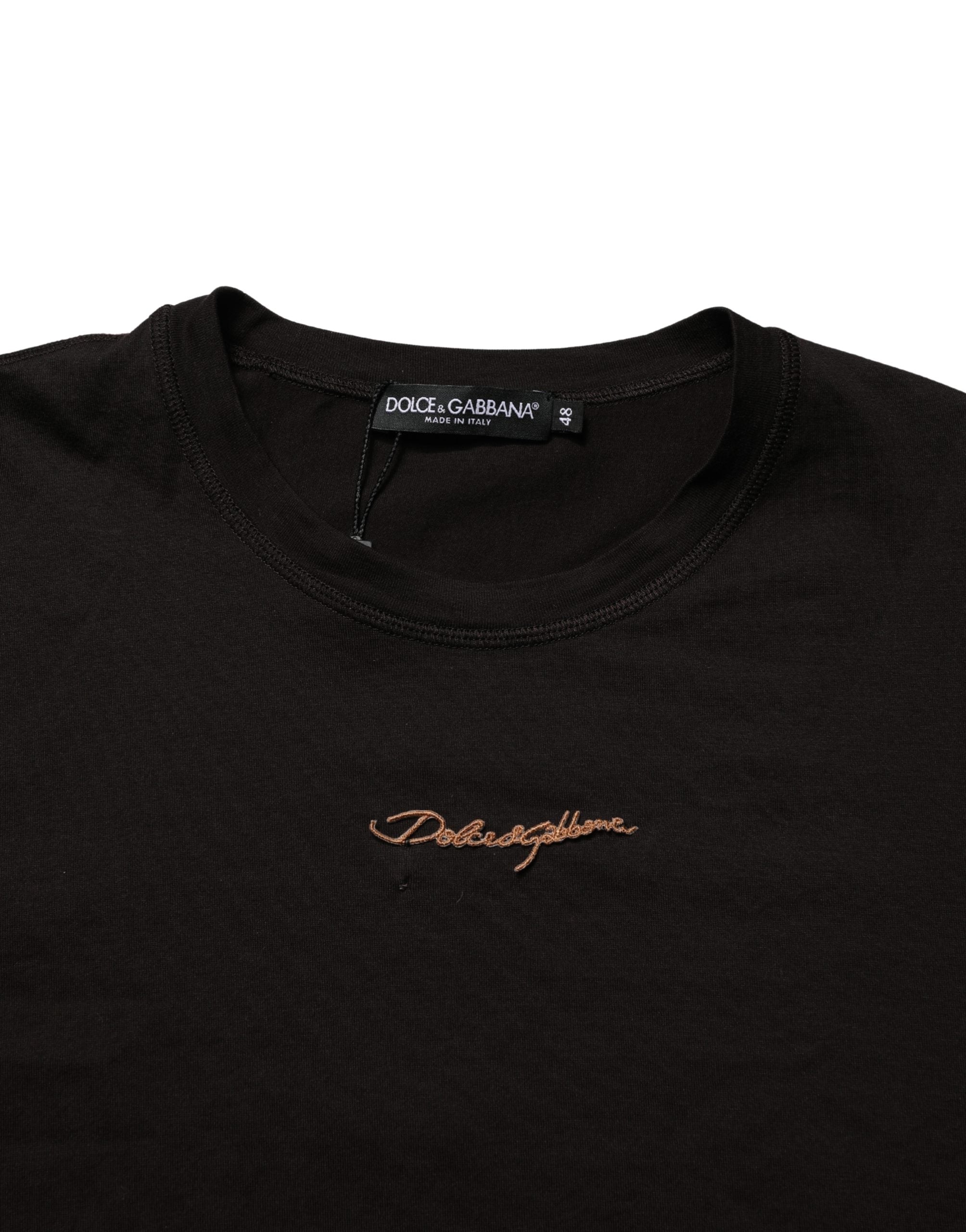 T-shirt homme marron Dolce & Gabbana à logo brodé, col rond, style décontracté en coton.