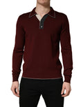T-shirt Dolce & Gabbana en laine rouge bordeaux à manches longues, style réédition, vue de face.