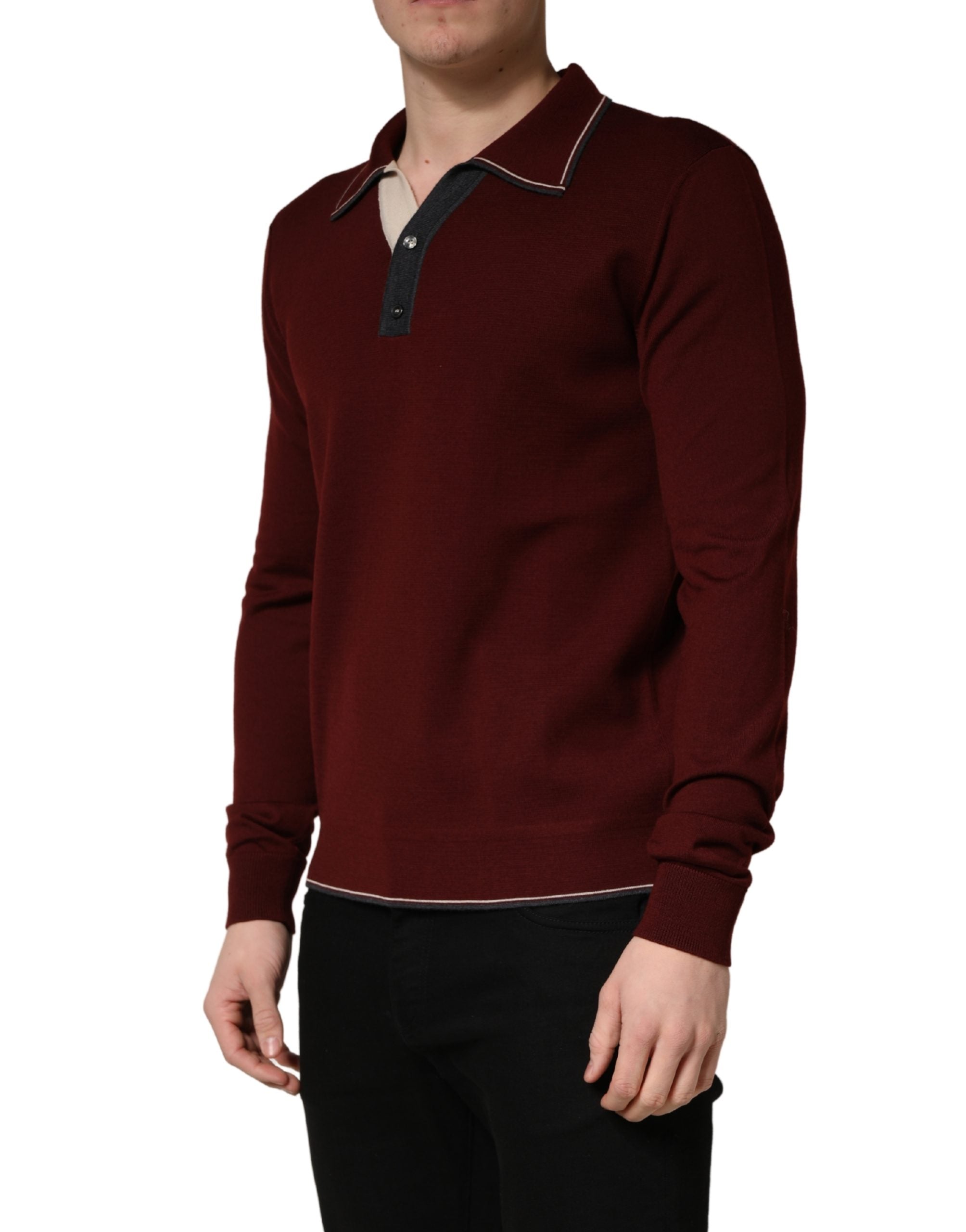 T-shirt à manches longues en laine bordeaux de Dolce & Gabbana, édition rééditée, élégante et confortable.