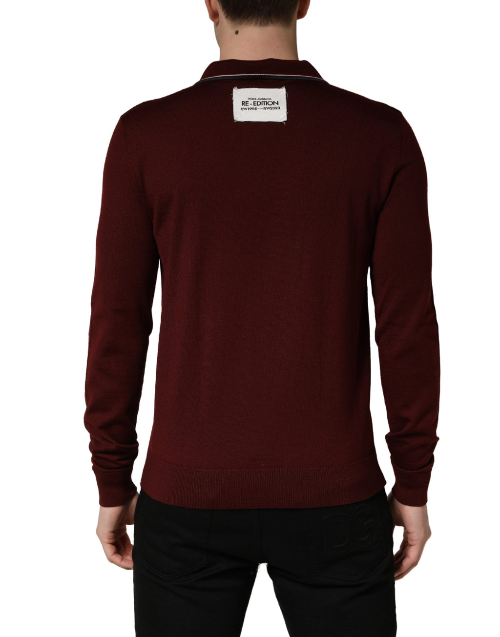 T-shirt à manches longues en laine bordeaux Dolce & Gabbana Re-Edition, style élégant et confortable.