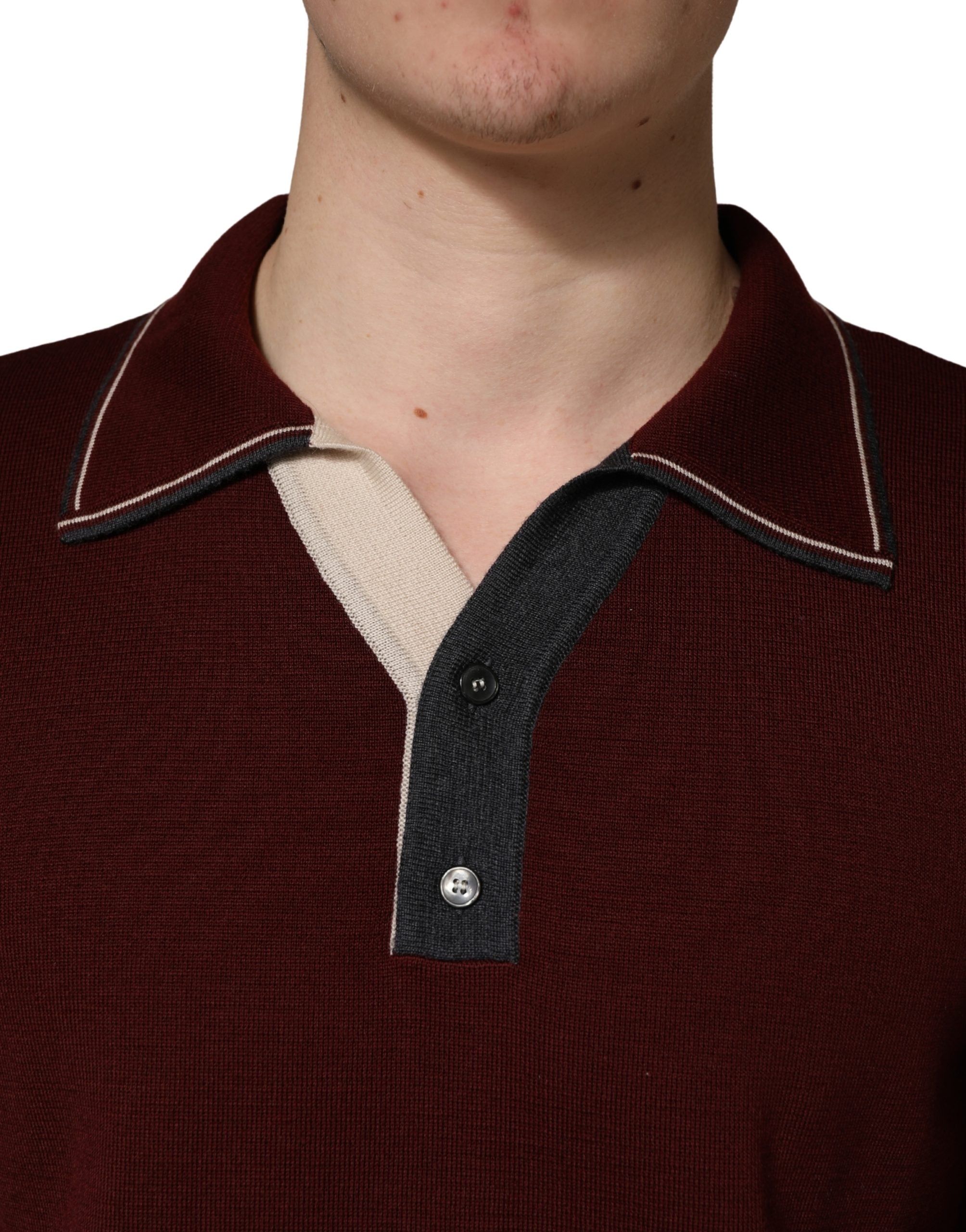 T-shirt en laine rouge bordeaux à manches longues de Dolce & Gabbana, modèle Re-Edition.