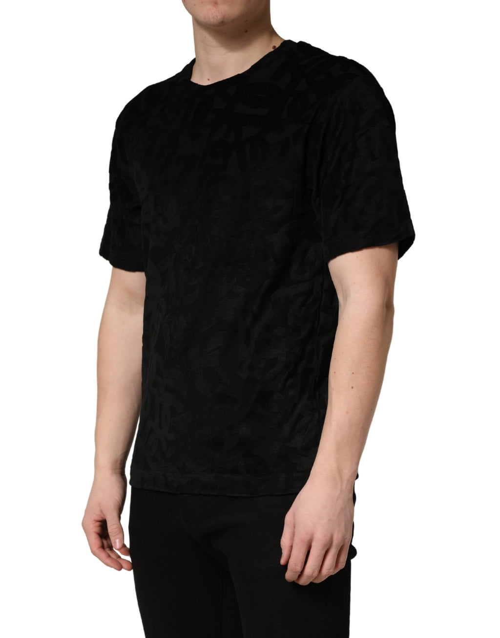 T-shirt décontracté noir Dolce & Gabbana DG Mania logo imprimé, mode casual avec design tendance, visible sur l'image.