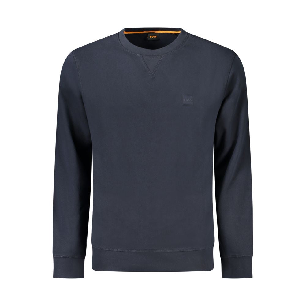 Sweat-shirt bleu en coton pour homme de la marque Hugo Boss, style décontracté avec logo discret sur la poitrine.