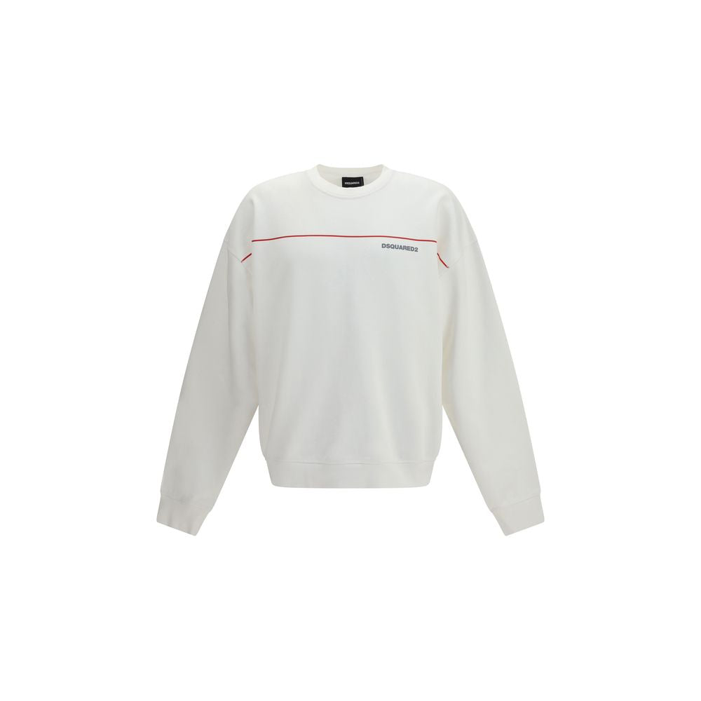 Sweat-shirt blanc en coton de Dsquared², coupe décontractée avec logo discret sur la poitrine, porté sur un mannequin.