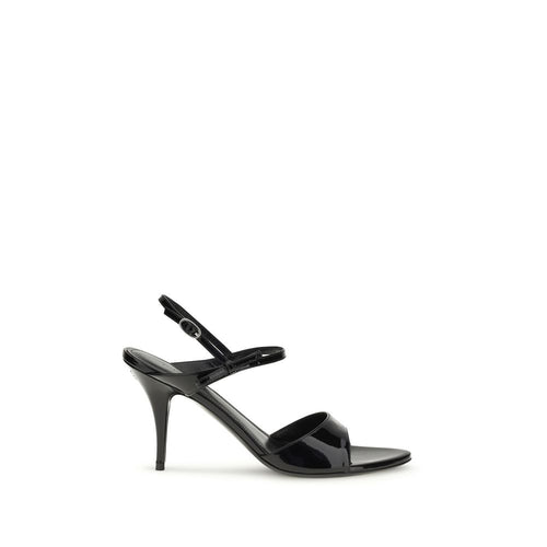 Sandales à talons stilettos en cuir de veau noir Balenciaga Bos Taurus, design élégant et moderne.