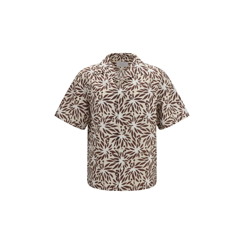 Chemise Prada en coton marron avec motif, manches longues et col classique, vue de face.