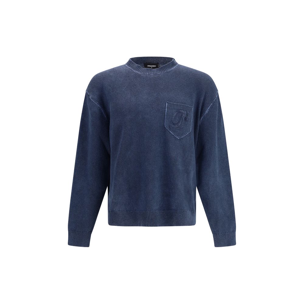 Sweat-shirt en polyester bleu de la marque Dsquared², coupe décontractée, avec logo discret, porté sur un mannequin.