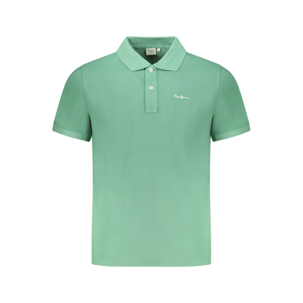 Polo homme Pepe Jeans en coton biologique vert, chemise élégante avec col classique et logo discret, style décontracté.