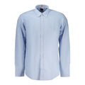 Chemise en coton Hugo Boss Azzurro pour homme, coupe classique, col boutonné et manches longues, bleu clair élégamment présentée.