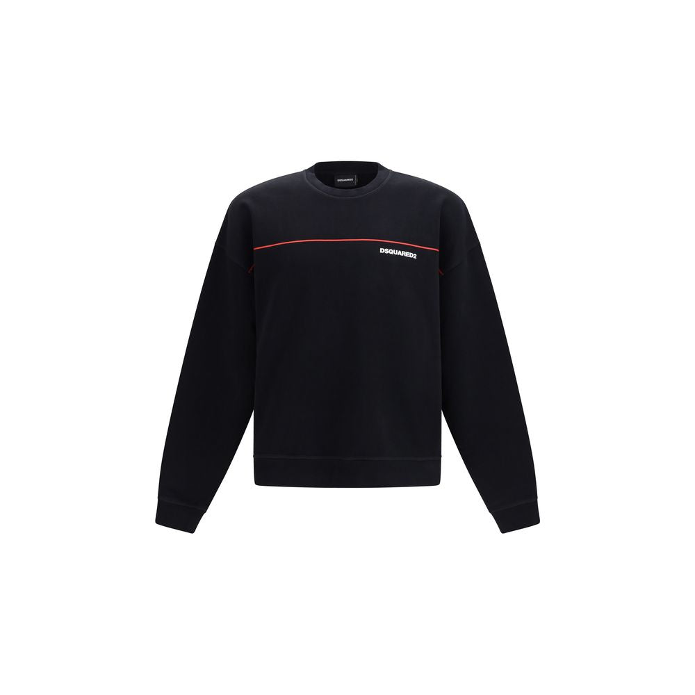 Sweatshirt en coton noir de Dsquared², style décontracté, avec logo discret, porté sur un modèle, vue de face.