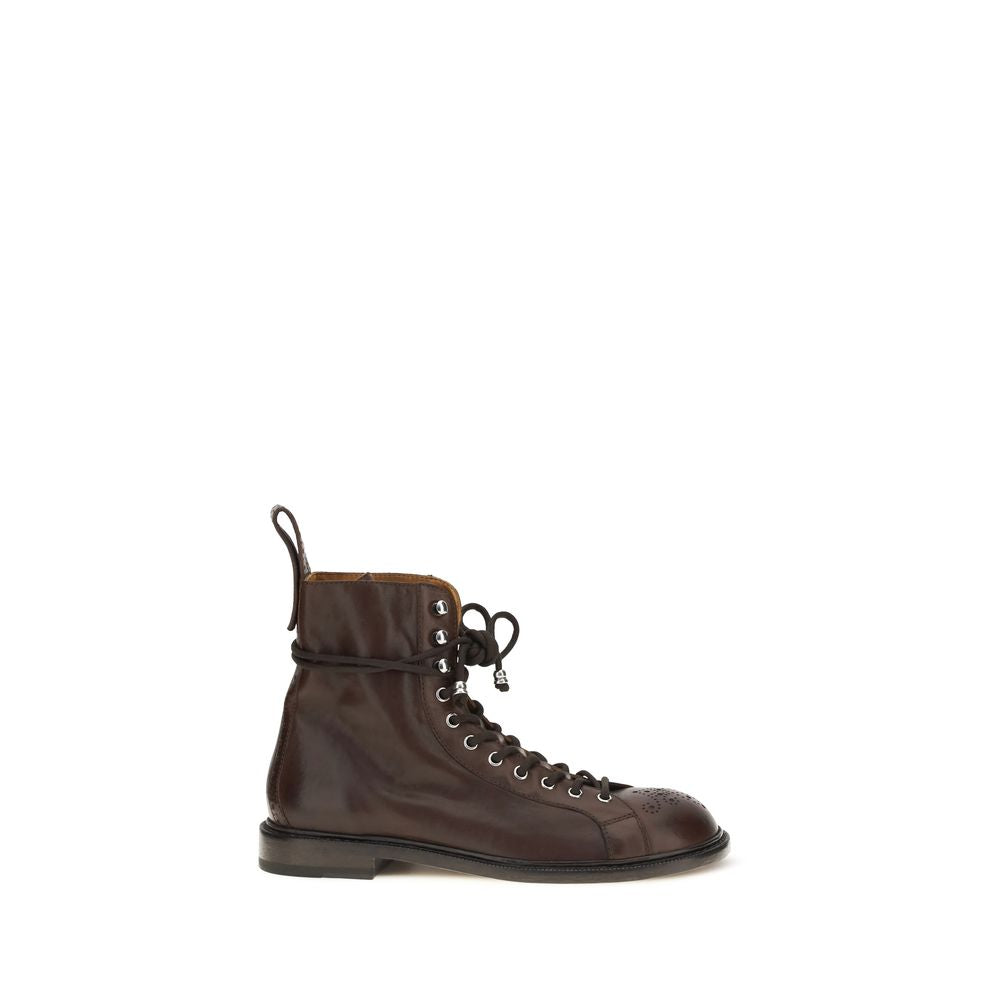 Bottes à lacets en cuir de veau marron Bos Taurus de Versace, élégantes et sophistiquées pour un look chic.