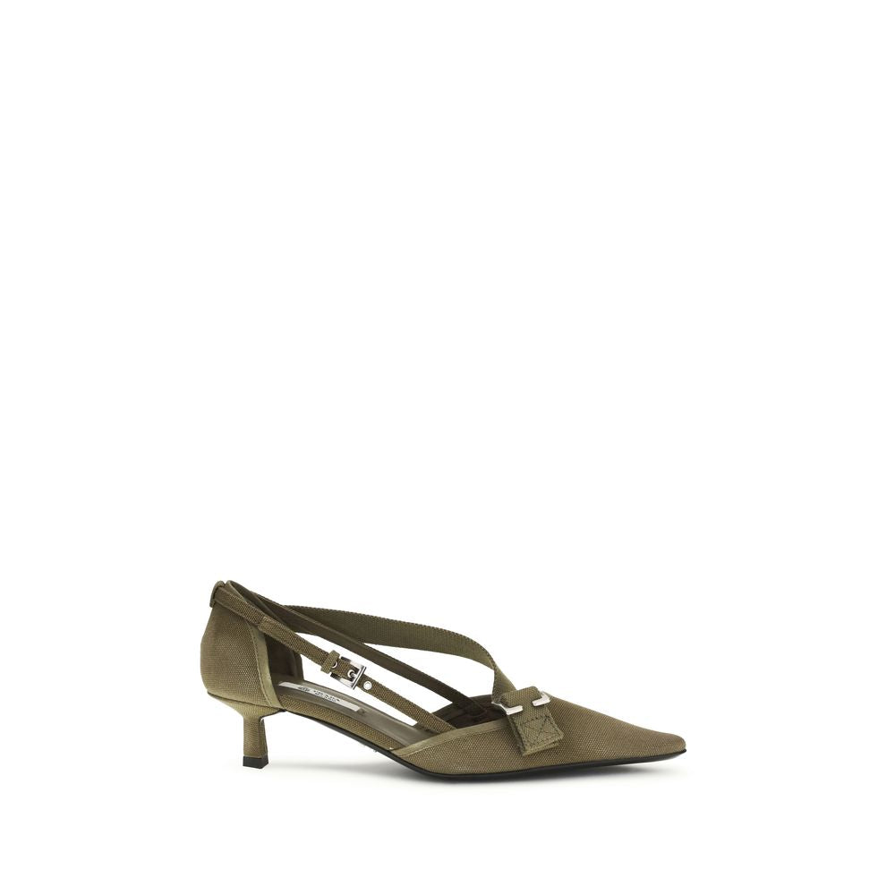 Chaussures Prada Bicolor en coton à talons moyens, élégantes et confortables, avec design bicolore sophistiqué.