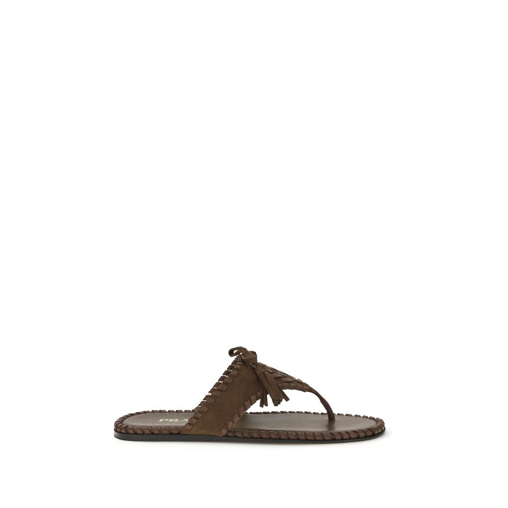 Prada Braune flache Sandalen aus Kalbsleder Bos Taurus
