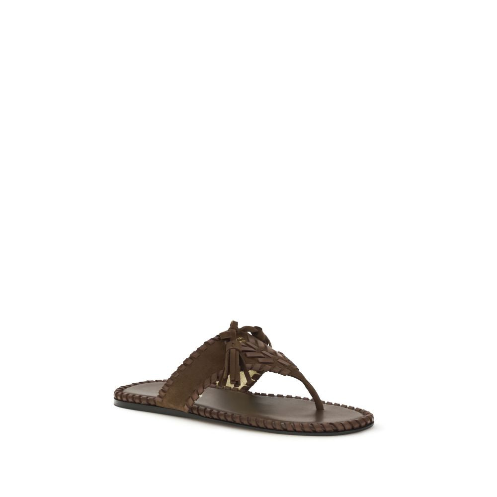 Prada Braune flache Sandalen aus Kalbsleder Bos Taurus