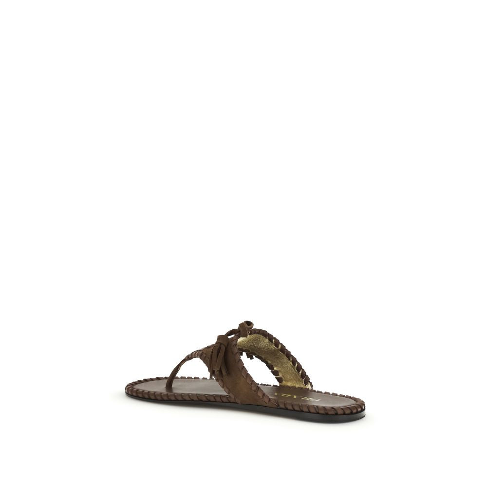 Prada Braune flache Sandalen aus Kalbsleder Bos Taurus