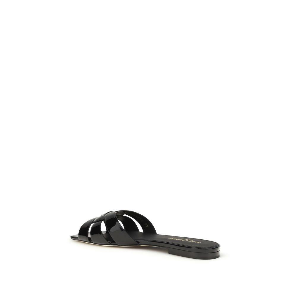 Saint Laurent Black Calf Leather Bos Taurus Flat Sandals
