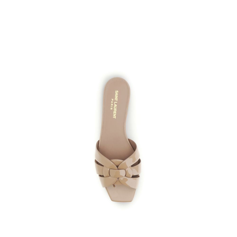 Sandales plates en cuir de veau multicolore Bos Taurus de Saint Laurent, avec design élégant et finition soignée.