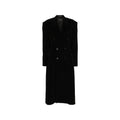 Manteau en cachemire noir Balenciaga, élégant et chaud, avec coupe droite et col rond, porté sur un mannequin.