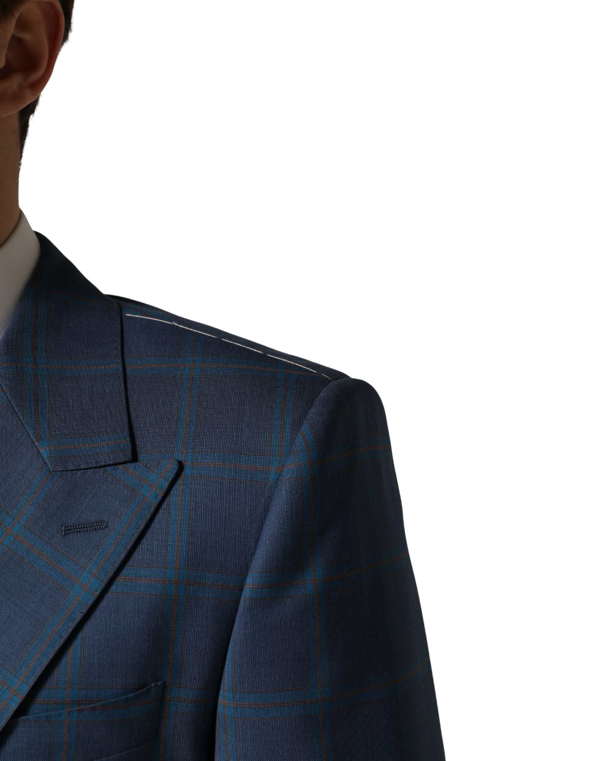 Veste pour homme Dolce & Gabbana en tissu à carreaux bleus, croisée à double boutonnage, élégante et sophistiquée.