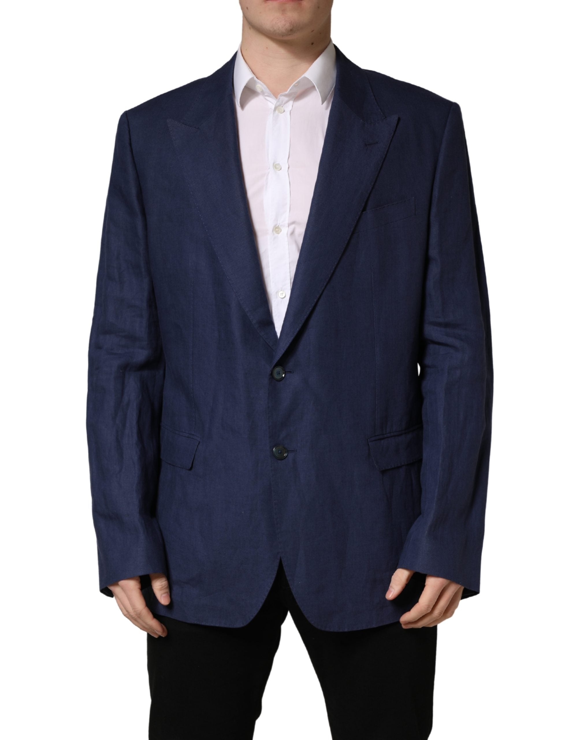 Costume homme Dolce & Gabbana bleu, veste à deux boutons croisée simple, style élégant et classique en tissu de qualité.
