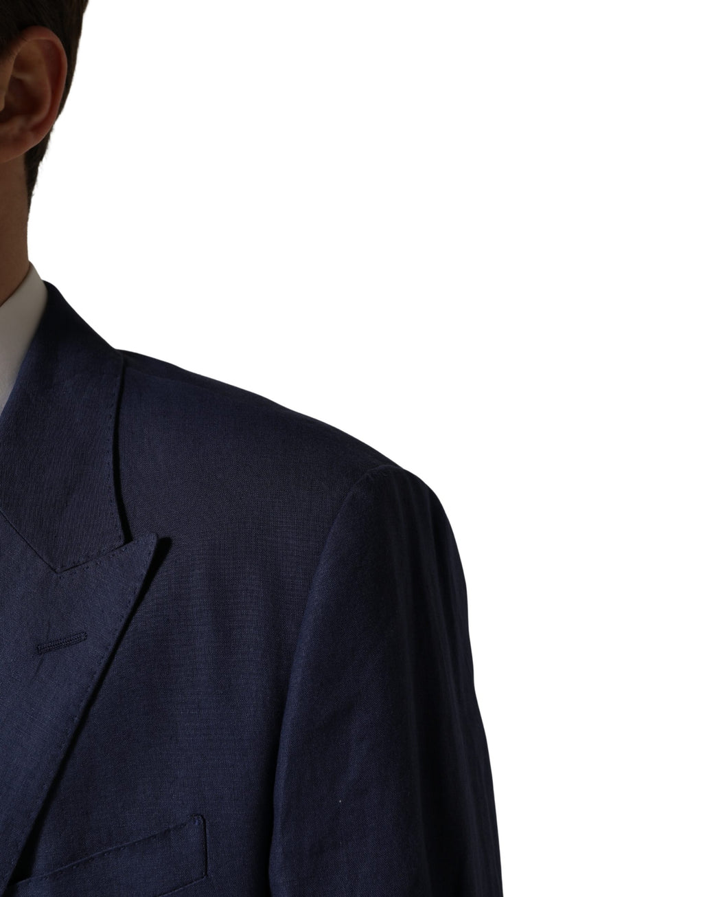 Veste de costume bleu Dolce & Gabbana à deux boutons, blazer croisé à col classique, en tissu élégant.