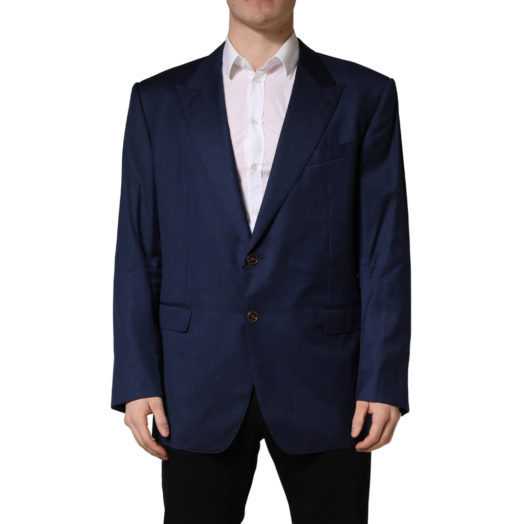 Costume homme Dolce & Gabbana bleu, veste à deux boutons à double boutonnage, style classique et élégant.