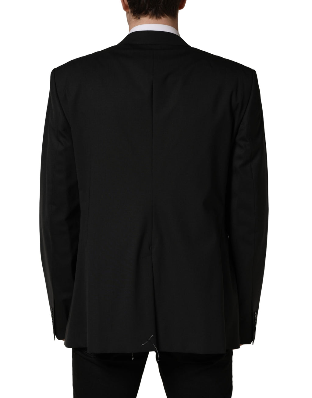 Veste de costume noire Dolce & Gabbana à deux boutons, coupe simple, en tissu élégant, vue de face.
