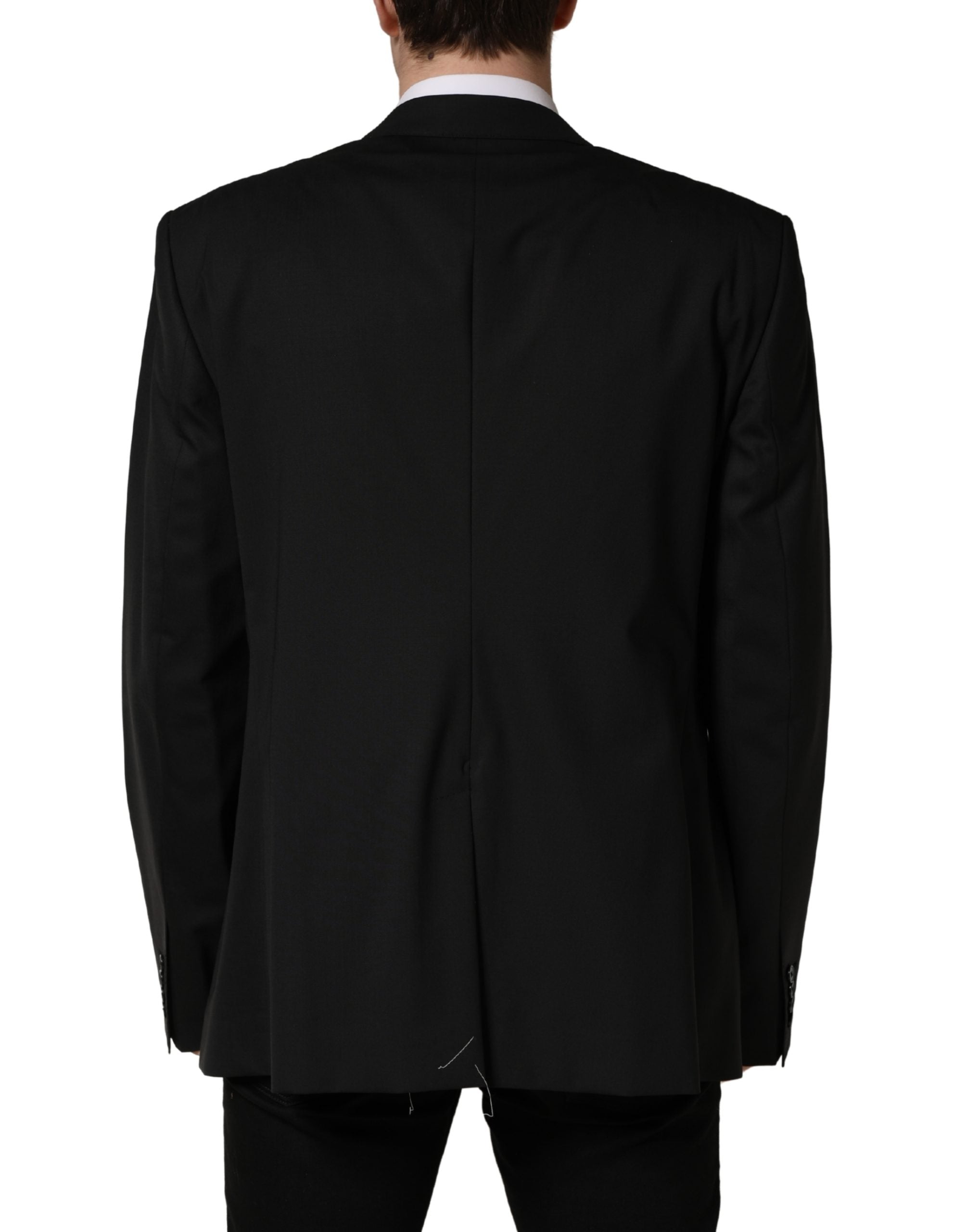 Veste de costume noire Dolce & Gabbana à deux boutons, coupe simple, en tissu élégant, vue de face.