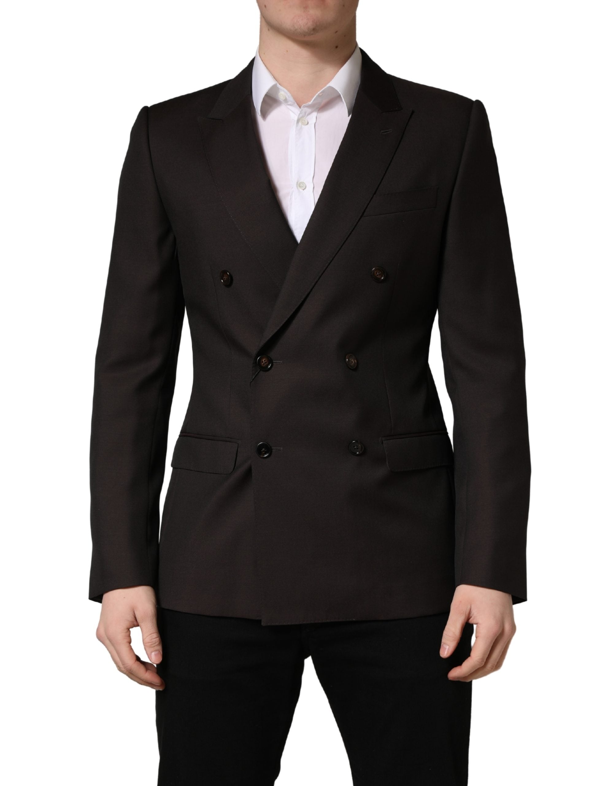 Veste de costume en laine violette foncée Dolce & Gabbana à double boutonnage, élégante et sophistiquée.