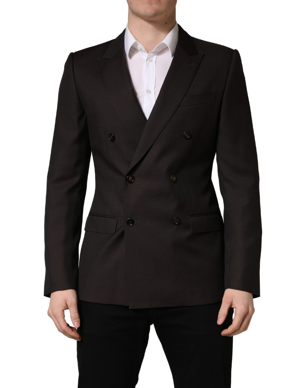 Veste de costume en laine violet foncé Dolce & Gabbana, à double boutonnage, avec revers élégants et détails sophistiqués.