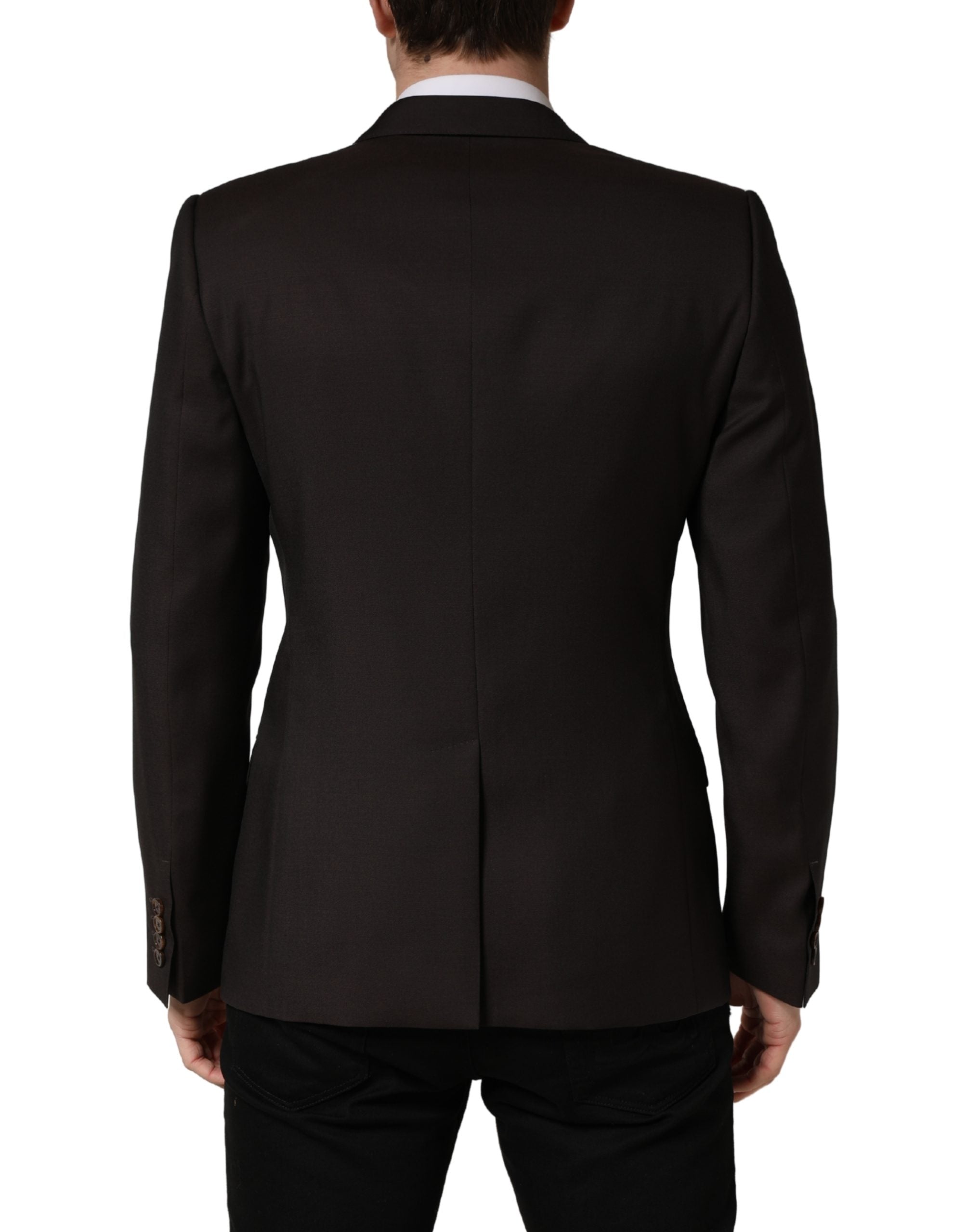 Veste de costume en laine violette foncée Dolce & Gabbana à double boutonnage, élégante et sophistiquée.