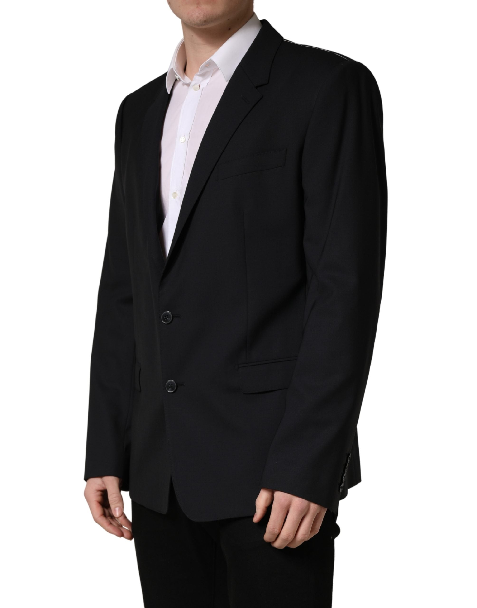 Blazer homme Dolce & Gabbana bleu à simple boutonnage à deux boutons, costume élégant en tissu fin.