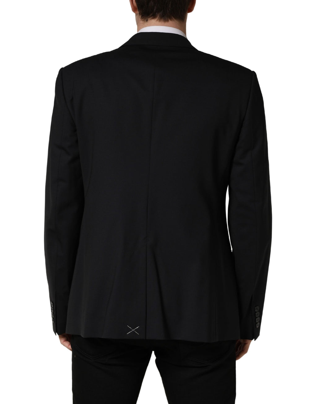 Veste de costume bleue Dolce & Gabbana à double boutonnage simple, élégante et sophistiquée, vue de face.