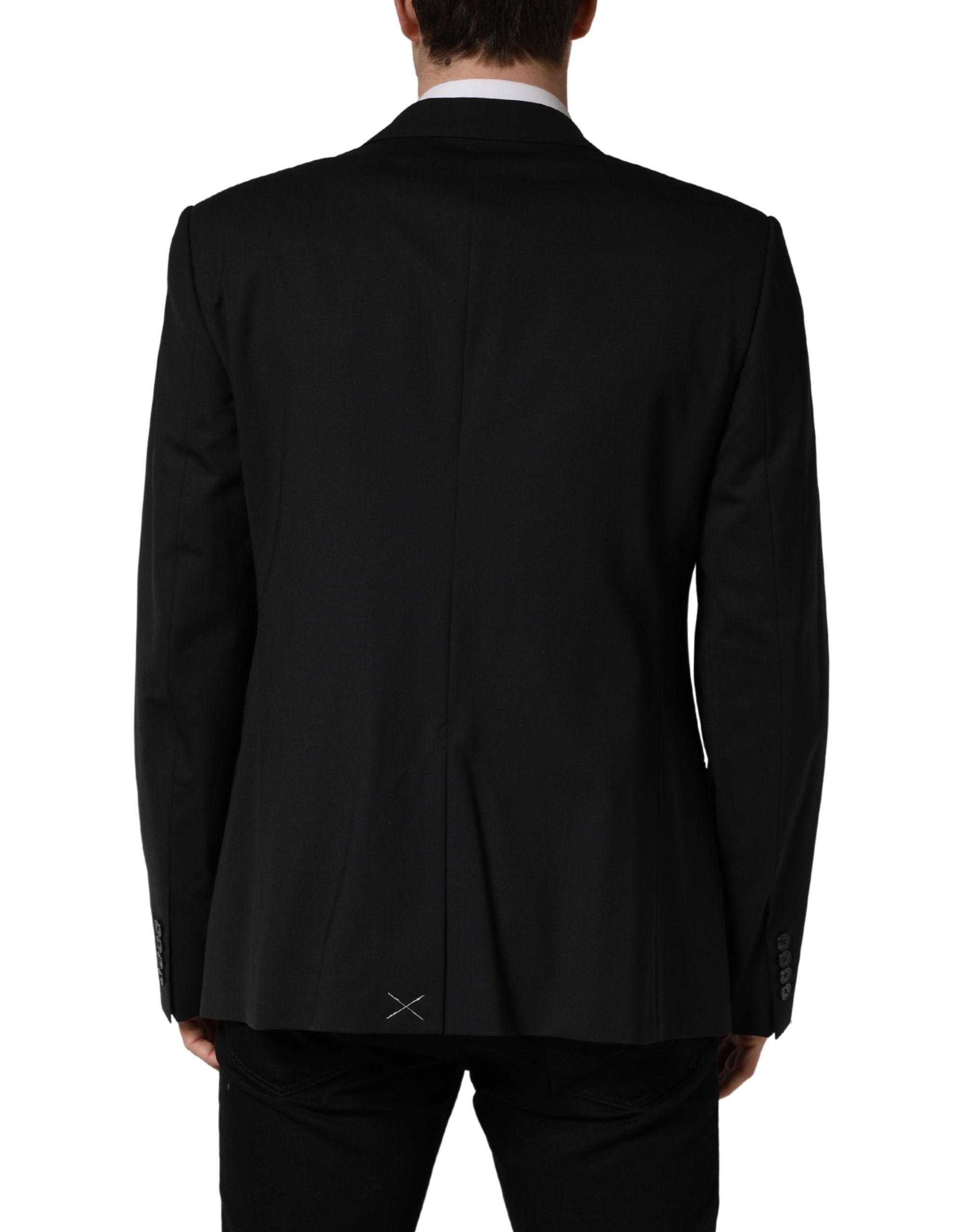 Veste de costume bleue Dolce & Gabbana à double boutonnage simple, élégante et sophistiquée, vue de face.