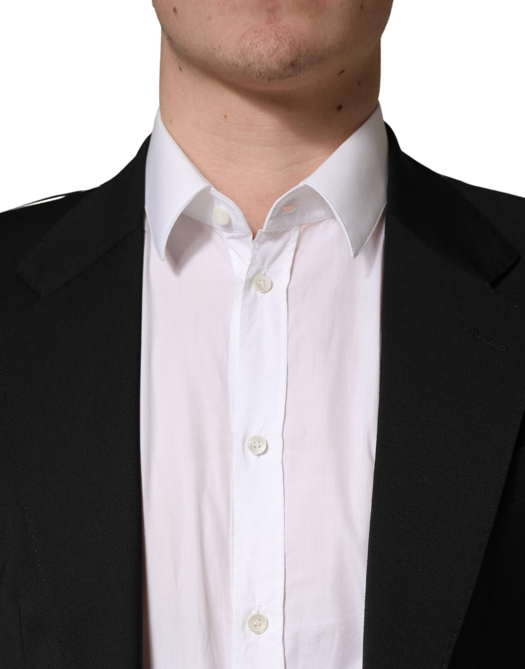 Costume pour homme Dolce & Gabbana en polyester noir avec deux boutons, veste élégante et moderne.